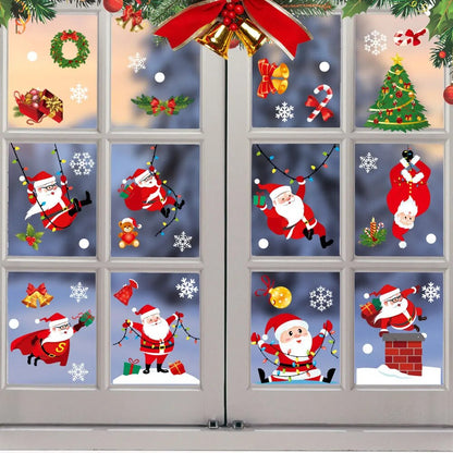 Christmas Glass Stickers  Home Decor Ornaments Xmas Snowflake Santa Claus Door Shop Window Sticker New Year Christmas Decoration