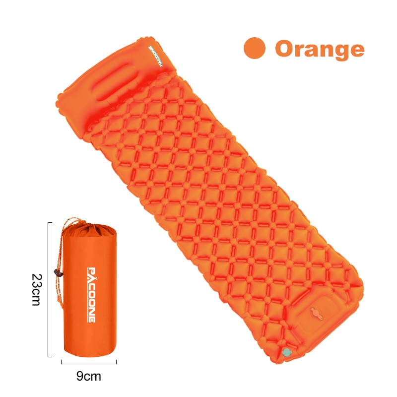 Orange camping mattress designed to provide spacious and cozy sleeping arrangements for outdoor enthusiasts.