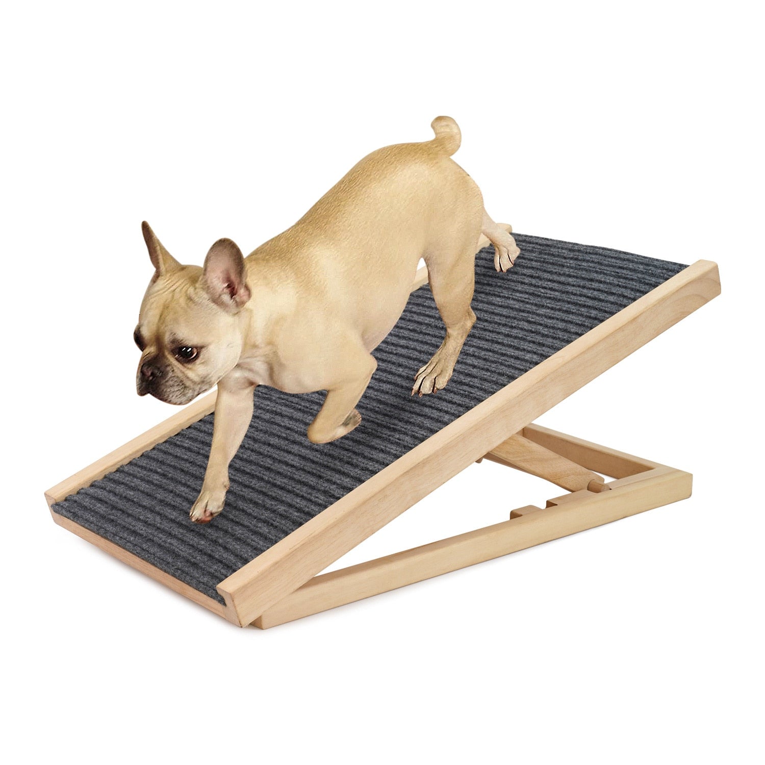 A sturdy pet ramp with a textured surface, providing secure traction for dogs of all sizes. Perfect for easy access to cars or furniture.