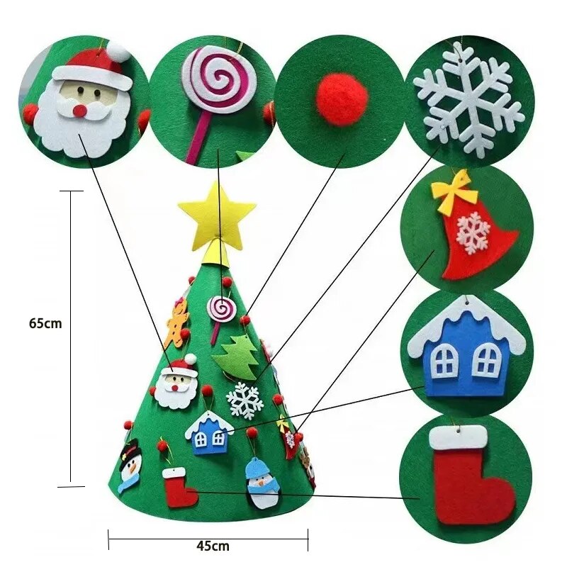 DIY Felt 3D Navidad Christmas Tree Santa Snowflake Candy Elk Decoration New Year Home Decorations Children's Gifts