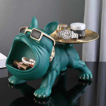 Resin Dog Statue Living Room Decor Dog Sculpture Table Tray Ornaments French Bulldog Figurine for Home Interior Desk Decoration