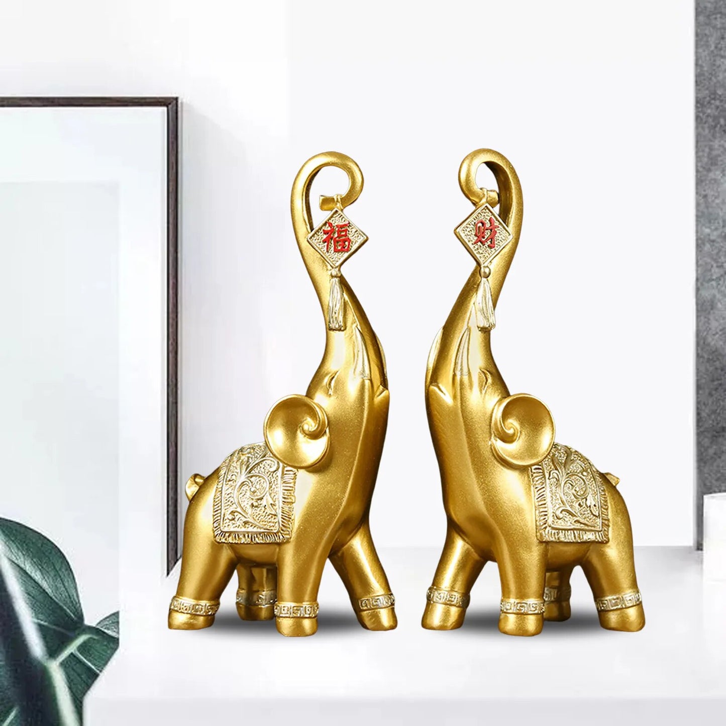 2x Nordic Style Resin Elephant Statues Animal Sculpture Ornaments for Home Office Decoration Dorm Desktop Decor Birthday Gift