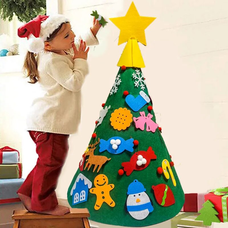 DIY Felt 3D Navidad Christmas Tree Santa Snowflake Candy Elk Decoration New Year Home Decorations Children's Gifts