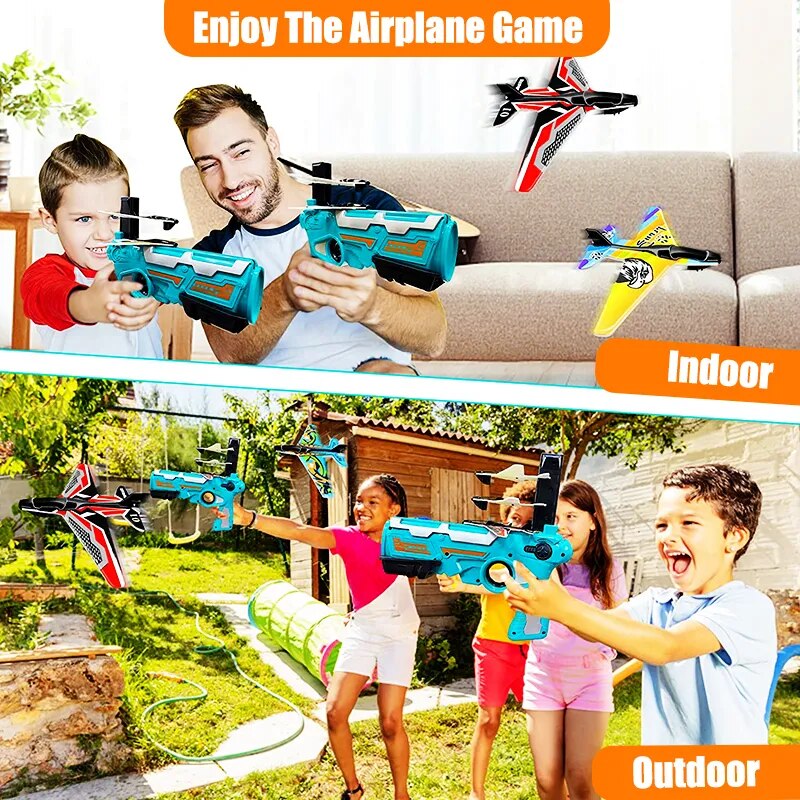 Airplane Launcher Bubble Catapult Children Outdoor Game Airplane Toys for Kids Plane Catapult Gun Shooting Game Gift
