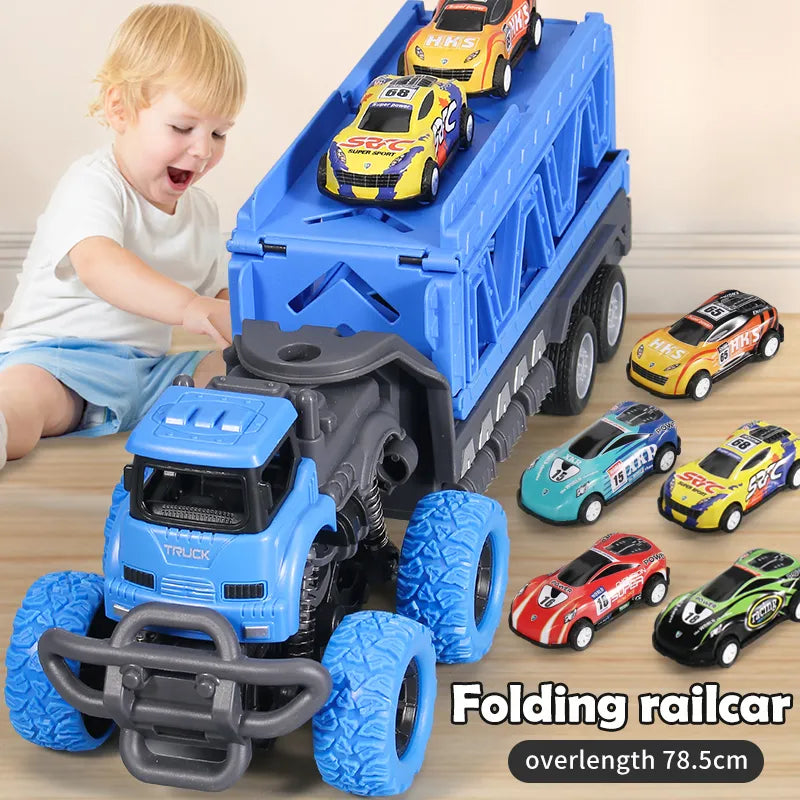 Deformable Rail Car  Ejection Folding  Big  Truck  Toys for Kids  Container Transporter Playset Children Gift