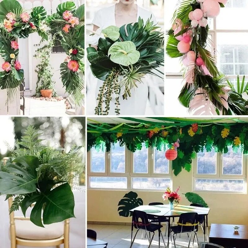 Artificial Tropical Palm Leaves Plant Hawaiian Luau Aloha Summer Jungle Theme Party Decoration Wedding Birthday Home Table Decor