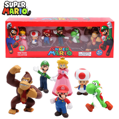 6pcs/set Super Mario Bros PVC Action Figure Toys Dolls Model Set Luigi Yoshi Donkey Kong Mushroom For Kids Birthday Gifts