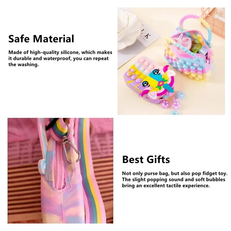 Pop Purse Silicone Sensory Push Pop Bubble Bag Crossbody Bag Antistress Toys Reliver Autism Handbag Coin Pouch for Kids