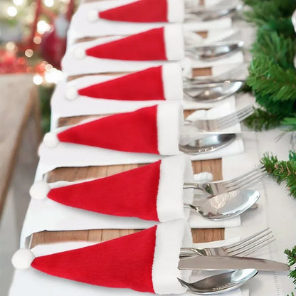 10PCS Tableware Holder Bag Christmas Hat Christmas Decorations Kitchen Accessories Home Decor 2022 Christmas Ornaments