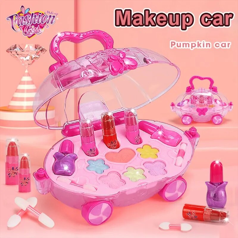 New Girls Trolley Cosmetic Princess Makeup Box Suitcase Lipstick Children Toy Children Pretend Play Baby Cosmetic Set