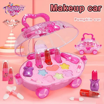 New Girls Trolley Cosmetic Princess Makeup Box Suitcase Lipstick Children Toy Children Pretend Play Baby Cosmetic Set
