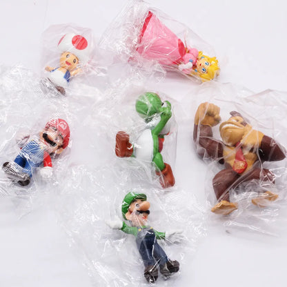 6pcs/set Super Mario Bros PVC Action Figure Toys Dolls Model Set Luigi Yoshi Donkey Kong Mushroom For Kids Birthday Gifts