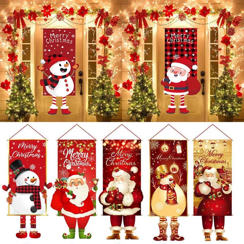 Christmas Hanging Flag Porch Door Banner Christmas Decorations For Home 2023 Ornaments Xmas Gifts Navidad  New Year Decor 2024