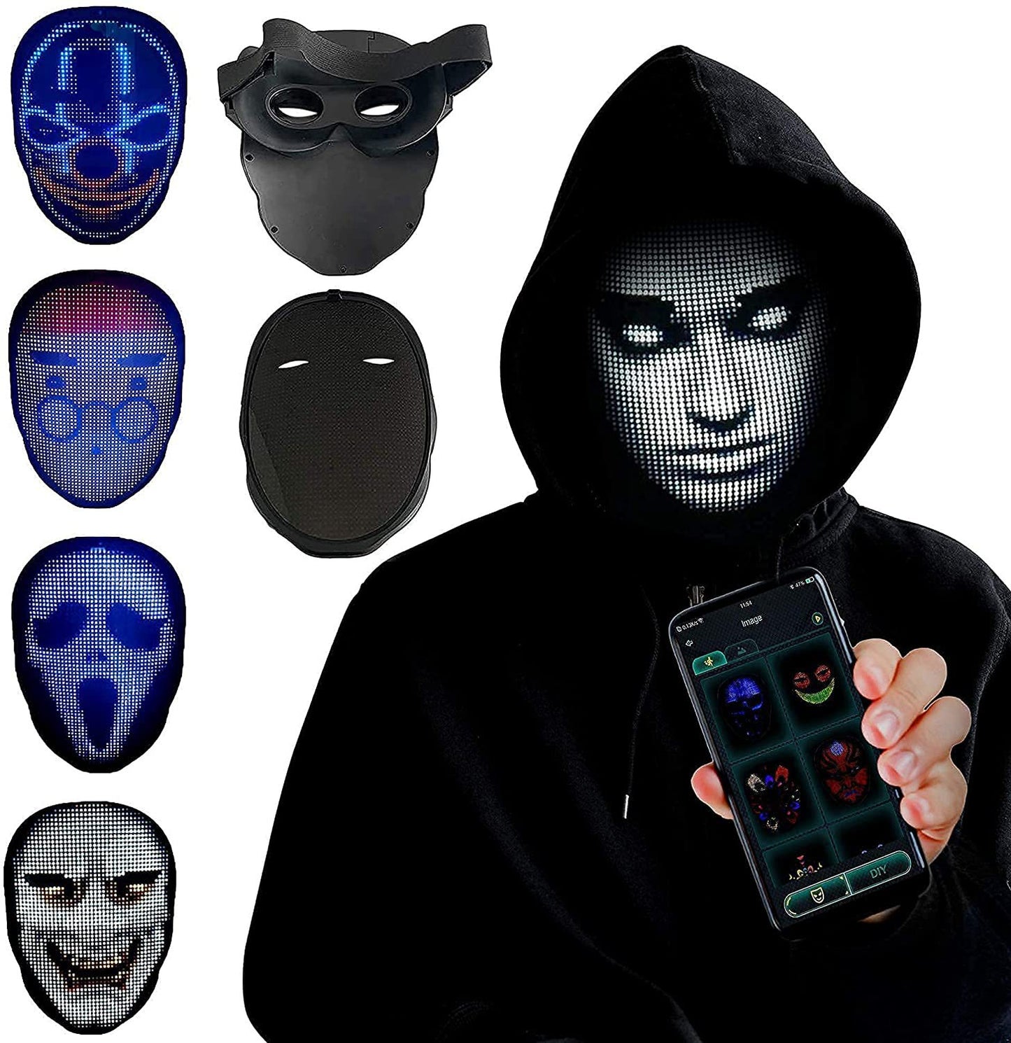 Halloween Face Masks Full Color LED Luminous Mask Face Changing Mask Party Bar Props
