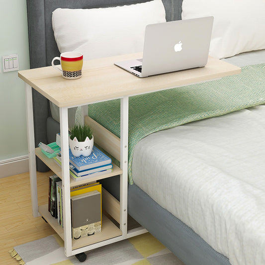 A walnut colored portable bedside table with a sleek design, featuring a sturdy metal frame, wooden top and convenient storage shelves. Perfect for keeping essentials within easy reach.